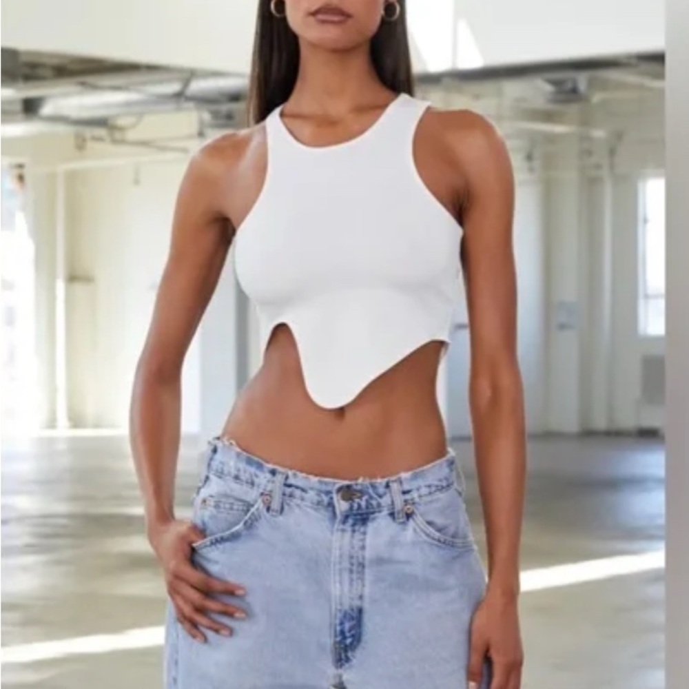 Local European White Asymmetrical Crop Tank Top